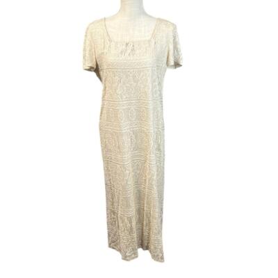 Giorgio Sant Angelo Short Sleeve Dress Tan Gold Shimmer Womens 12 Mid Calf Midi