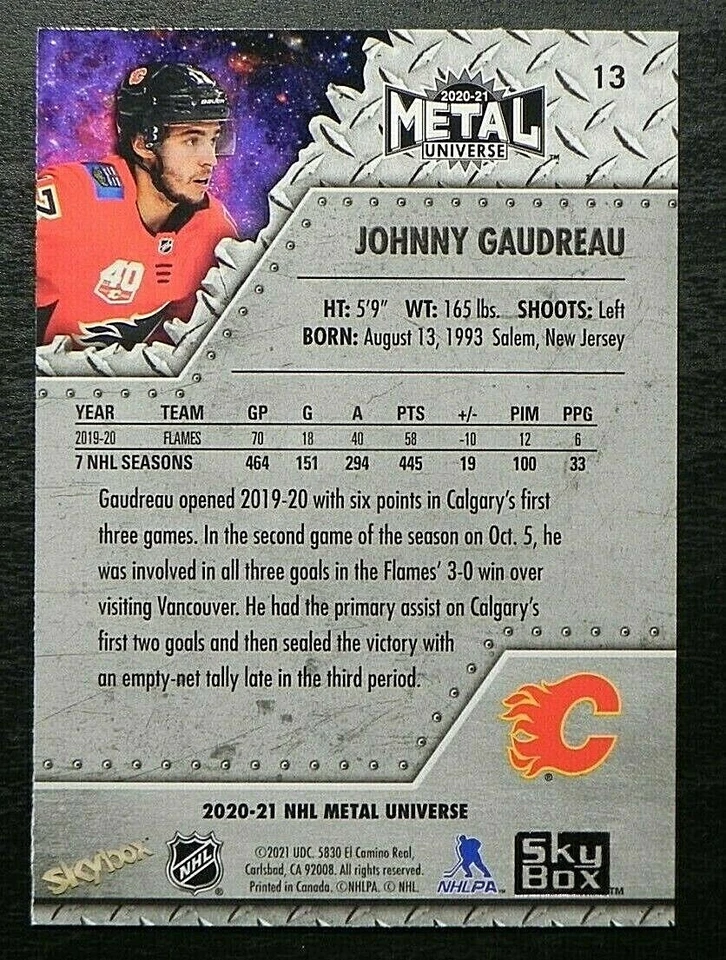 2020-21 20/21 Skybox Metal Universe #13 Johnny Gaudreau Calgary Flames - Image 2 of 2