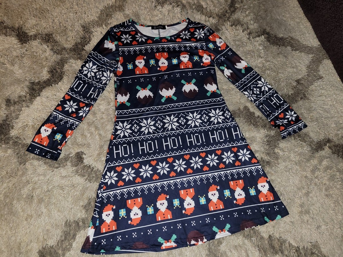 Ugly Christmas Dress Small Women's Santa Funny Party Ho Ho Long Sleeves  Navy | eBay