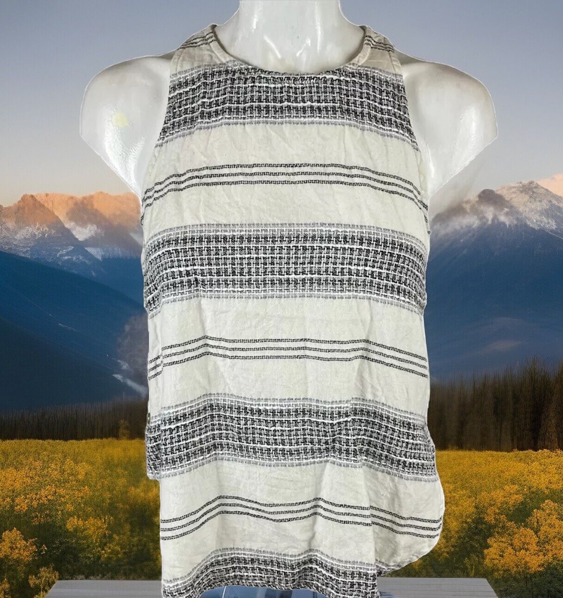 Cloth & Stone Top XS Linen Striped Side Button Fringe Tank