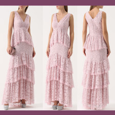 NEW 748 Tadashi Shoji Marquis Lace Ruffle V-Neck Gown in Rosea SZ 00  G516