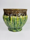 Large McCoy? Jardiniere 7” X 8” Planter Pot Green Yellow Brown Majolica Art Deco