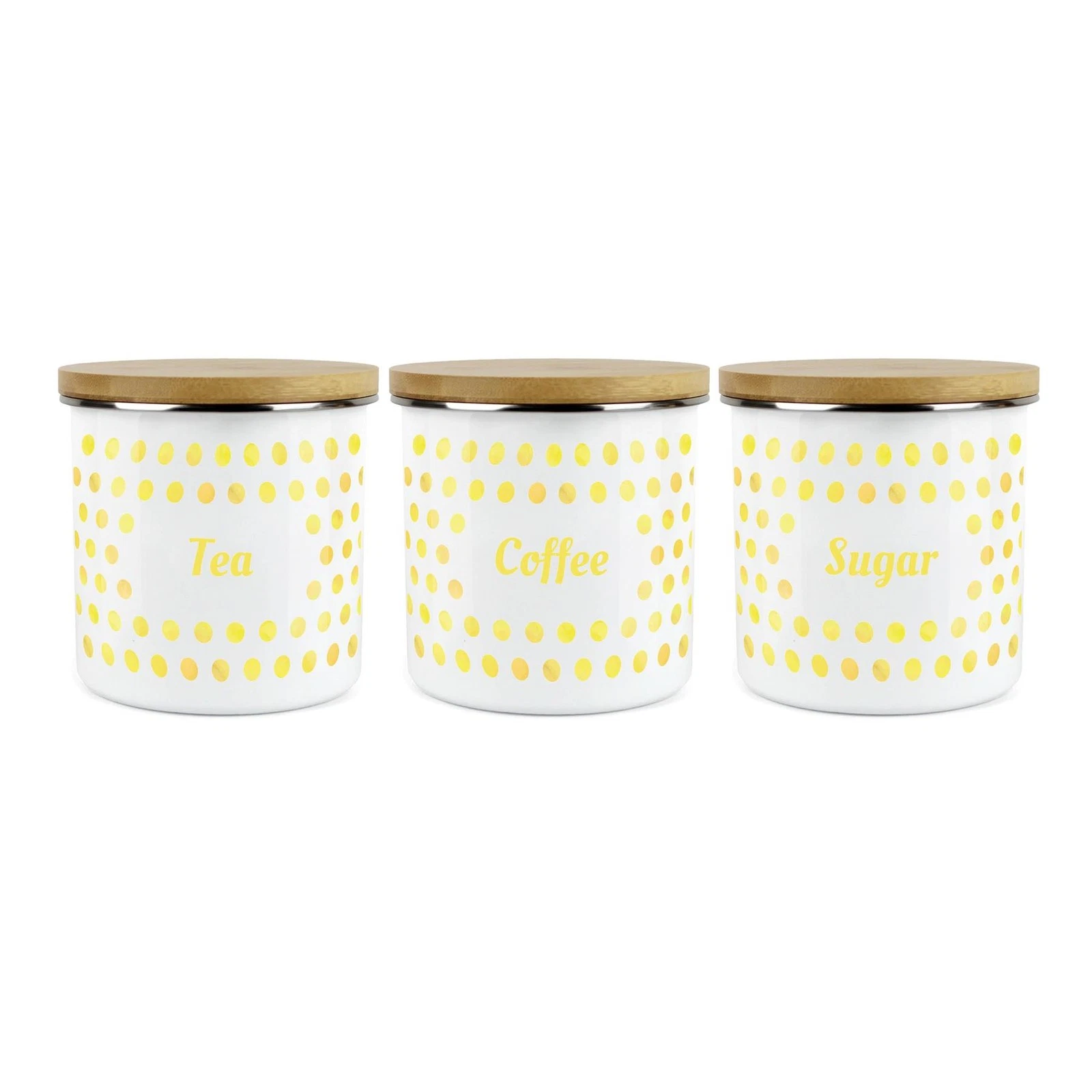Purely Home Polka Dot Yellow 3pc Food Storage Canisters - Tea, Coffee & Sugar