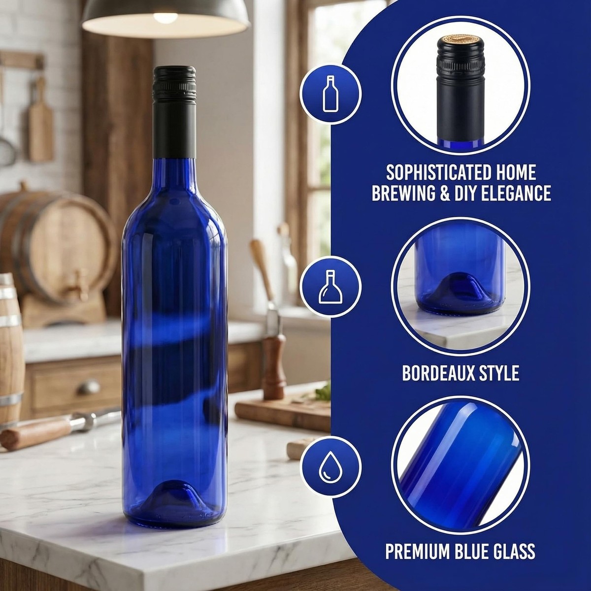 8 Pack 750ml Plastic Wine Bottles, Blue Empty Bordeaux Bottles