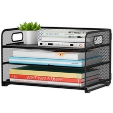 3 Tier Paper Letter Tray Organizer for Desk, Mesh File Folder Document Black