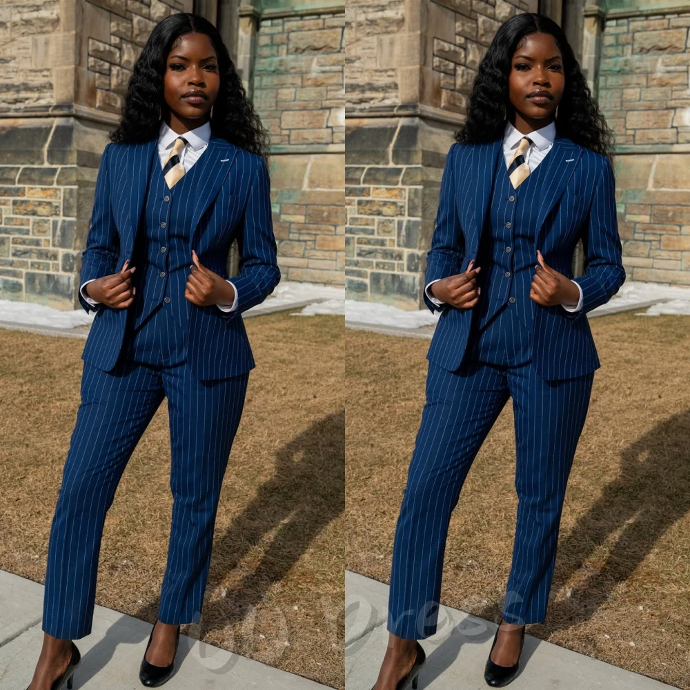 Women Suits 3 Pieces Ladies Office Work Outfits Plus Size Fashion Striped Suits
