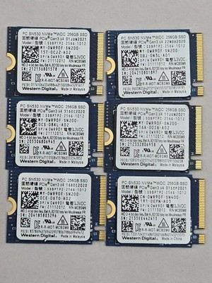 Lot of 6 Western Digital PC SN530 256GB 2230 NVMe SSD's. 90% to 99% Health.