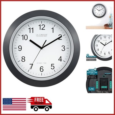 Classic Black 12 Inch Atomic Clock with Automatic Time Updates for Indoor Use
