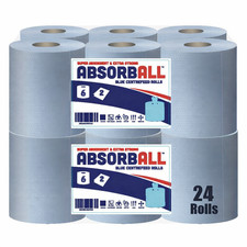 Image of 24 Pack (4*6Pck) Blue rolls Pack Blue Rolls Centrefeed Blue Roll 2 Ply Embossed