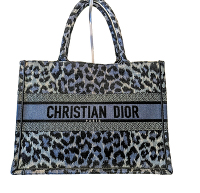 Dior Medium Book Tote Mizza Leopard Embroidered Canvas Navy