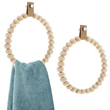 2 Pcs Handmade Boho Towel Ring Rustic Wooden Bead Hand Towel Rack Stand Holder