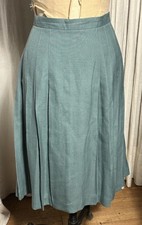 Vintage Talbots Womens Blue Linen Blend Pleated Midi Skirt Sz 14P Used