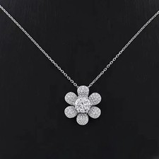 2.50 Ct Round Cut White Diamond Flower Pendant Necklaces 14K White Gold Finish