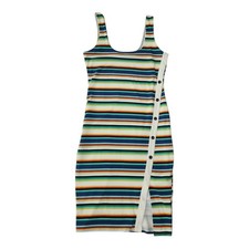 Express Dress Womens Size Large Rainbow Striped Button Detail Stretch Pride Midi