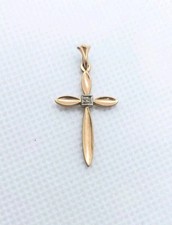 14K Yellow Gold With Diamond Dainty Delicate Cross Pendant