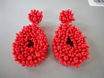 Red Beaded Statement Teardrop Earrings 3''