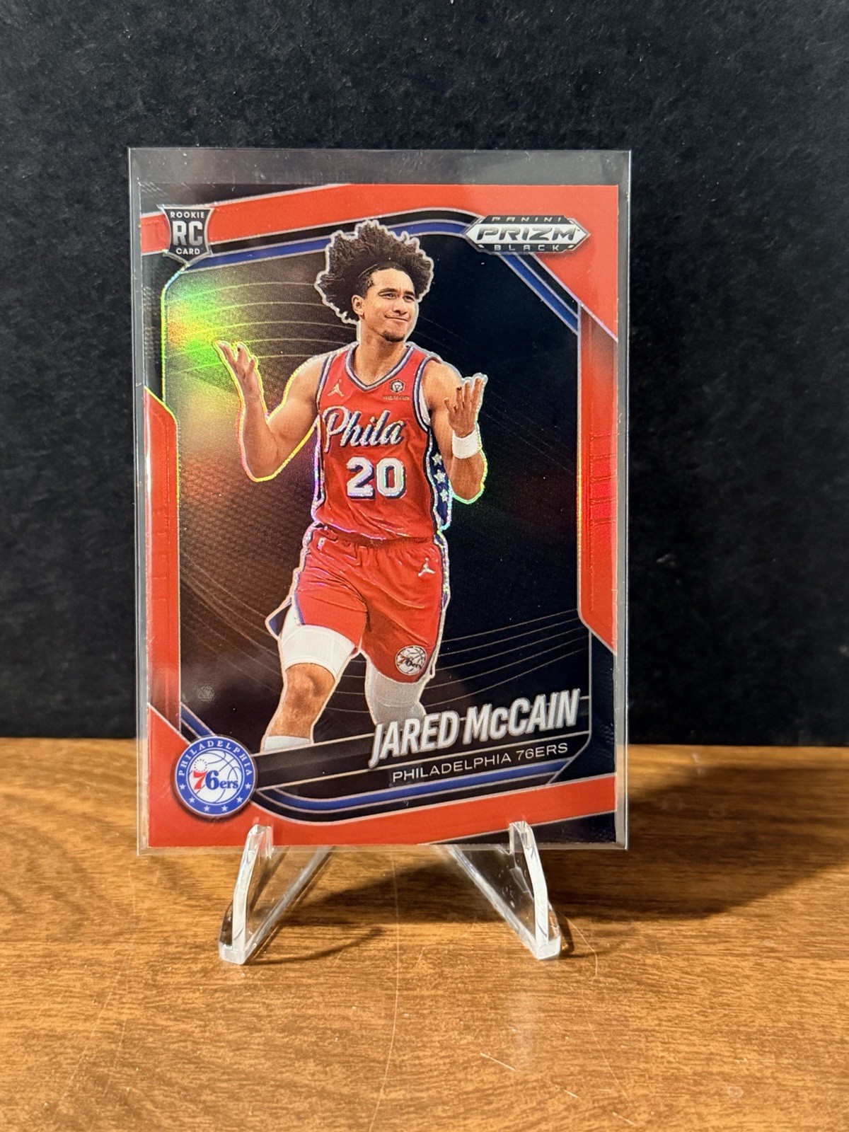 2024-25 Prizm Black #80 Jared McCain RC Red Prizms Rookie /299 76ers