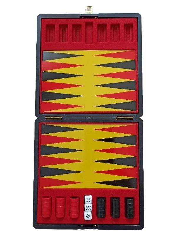 Backgammon Reiseformat Klappbar Mitbringspiel 2 Spieler Schwarz Rot Würfel