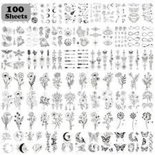 100 Sheets Temporary Tattoos for Women Adult 420 Mixed Styles Tiny Branch Fake