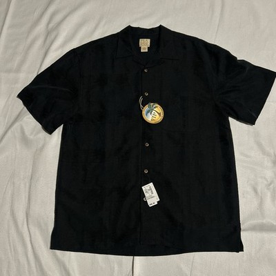 Jos A Bank Vacation In Paradise VIP  Tropical Camp Shirt Size L Black Easy Care