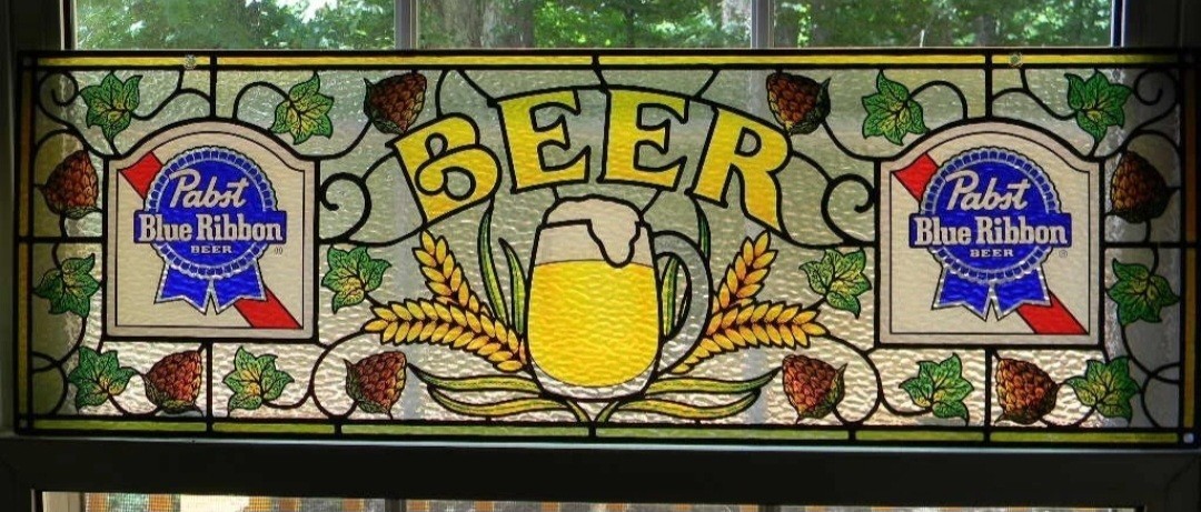 Pabst Beer Stained Glass Plastic Light Shines Though Window Sign