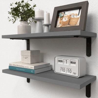 RICHER HOUSE Rustic Wood Bathroom Shelves Set of 2 Farmhouse Style Floating Shelf for Wall