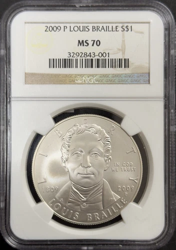 2009 P Louis Braille Commemorative Dollar - NGC MS70 ( 40620 )