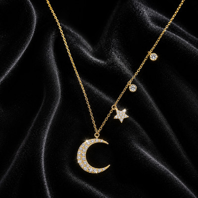 Damen Mond und Sterne Halskette 9 kt Gelbgold 375 gepunzt British Made