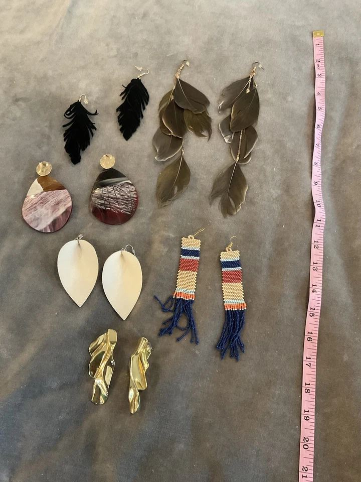 Lote 6 Pendientes Boho Pluma Cuero Cuentas Borla Libre Gente Antro Largo Foto 2 de 4