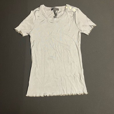 rag & bone Sonny Tee in Dusty Blue Ribbed Knit with Button Detail