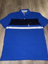 Tommy Hilfiger Polo Shirt Size Large New THFLEX Custom Fit Royal Blue Stripe