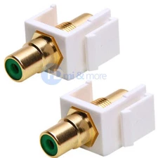 2x RCA Jack Green Audio Video for Keystone Wall Plate Insert White Modular