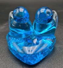 Blue Bird Of Happiness Glass Love Birds On Heart Figurine Signed Leo Ward 1987