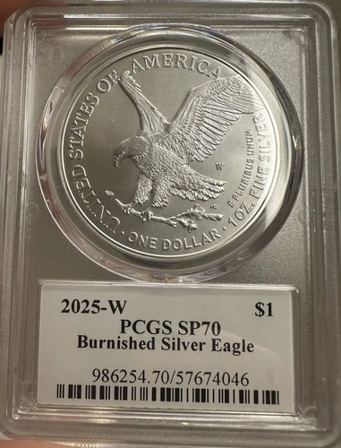 2025 W Silver American Eagle Burnished PCGS SP70 From Ultra Breaks Only 445 Made