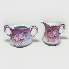 Lefton China Hand Painted Heavenly Rose Creamer & Sugar Dish(no lid)Set #2689