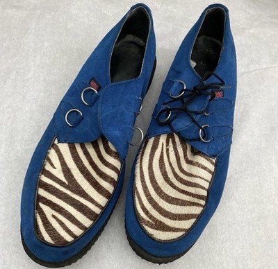 TUK London men s Blue suede loafers with zebra print See Measurements