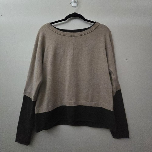360 Cashmere Crew Neck Sweater Womens LG 100% Cashmere Colorblock Grey Beige - Picture 11 of 11
