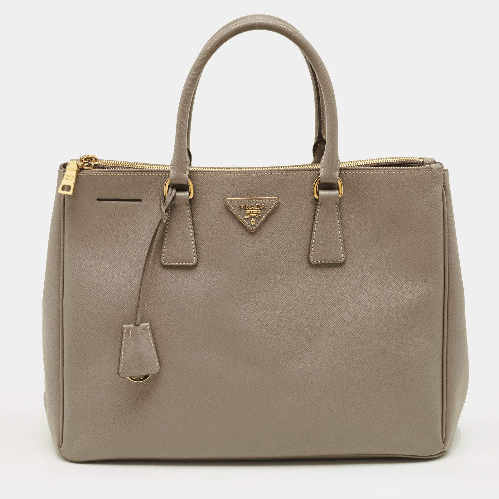 Prada Double Zip Large Grey Saffiano Leather Tote