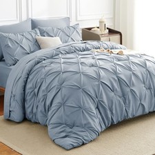 Comforter Set 7 Pieces Bed in A Bag Luxury Soft Size Bed Set King Grayish Blue