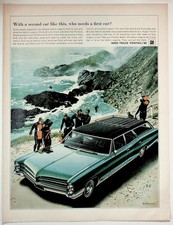 Pontiac 1966 Bonneville Station Wagon Vintage Print Ad Coastal Scene