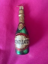 '07 OWC Champagne Bottle Glass Christmas Ornament CONGRATULATIONS Old World
