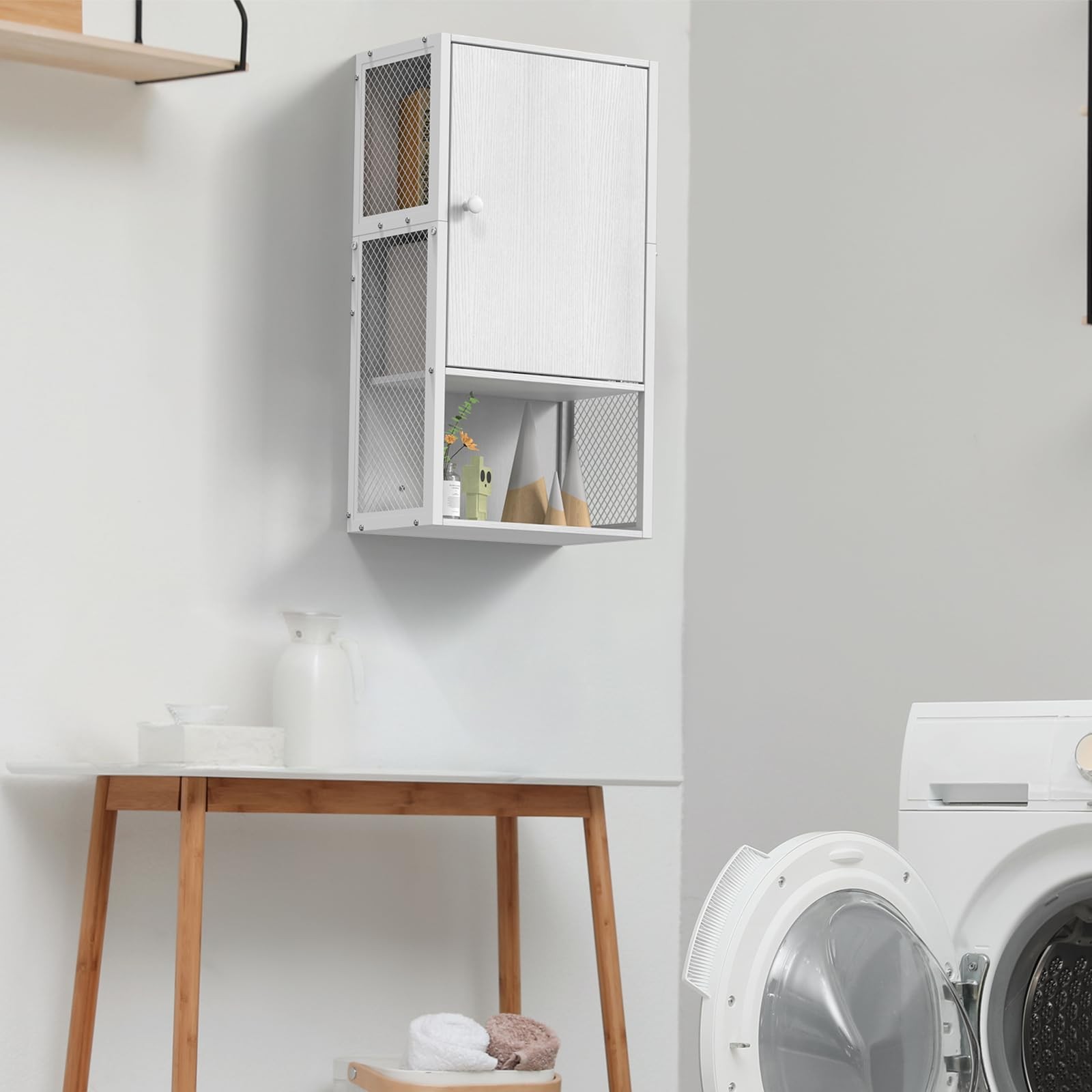 Small Medicine Cabinet White Bathroom Wall Mounted 3-Tier Wood Hanging