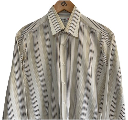 VTG 80s Van Heusen Mens Formal Business Striped Shirt Size 38-15 Made In England - Picture 3 of 16