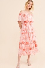 New La Ven Tie-Dye Off Shoulder Tiered Midi Dress sz XS