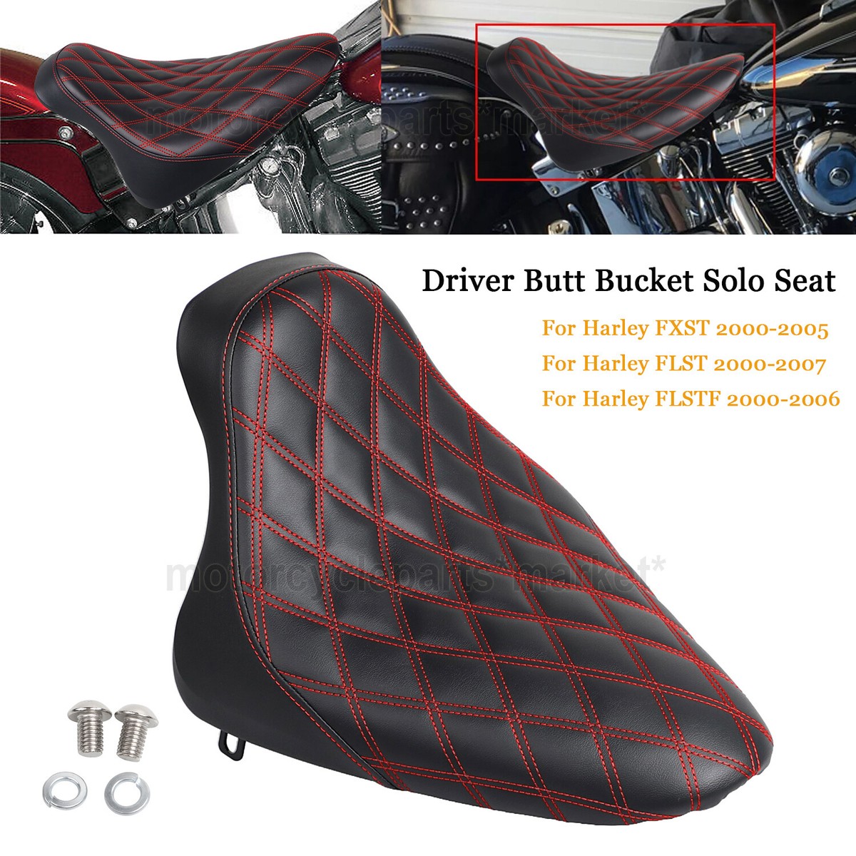 Black &Red Stitching Driver Solo Seat For Harley Heritage Softail