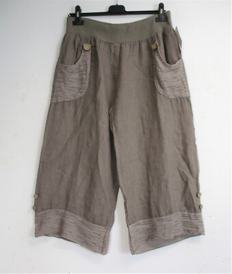 Lagenlook Ladies 100% Linen Cropped Trousers BNWT One Size 12-16