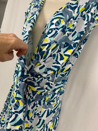 Lands End Dress Womens 3X Blue Fish Nautical Print Faux Wrap Surplice Midi Beach - Picture 4 of 13