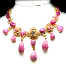 925 Sterling Silver Red Pink Ruby, Sapphire & Zircon Necklace 19"