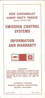 1973 Chevrolet Light Duty Truck Emission Control Systems Information & Warranty