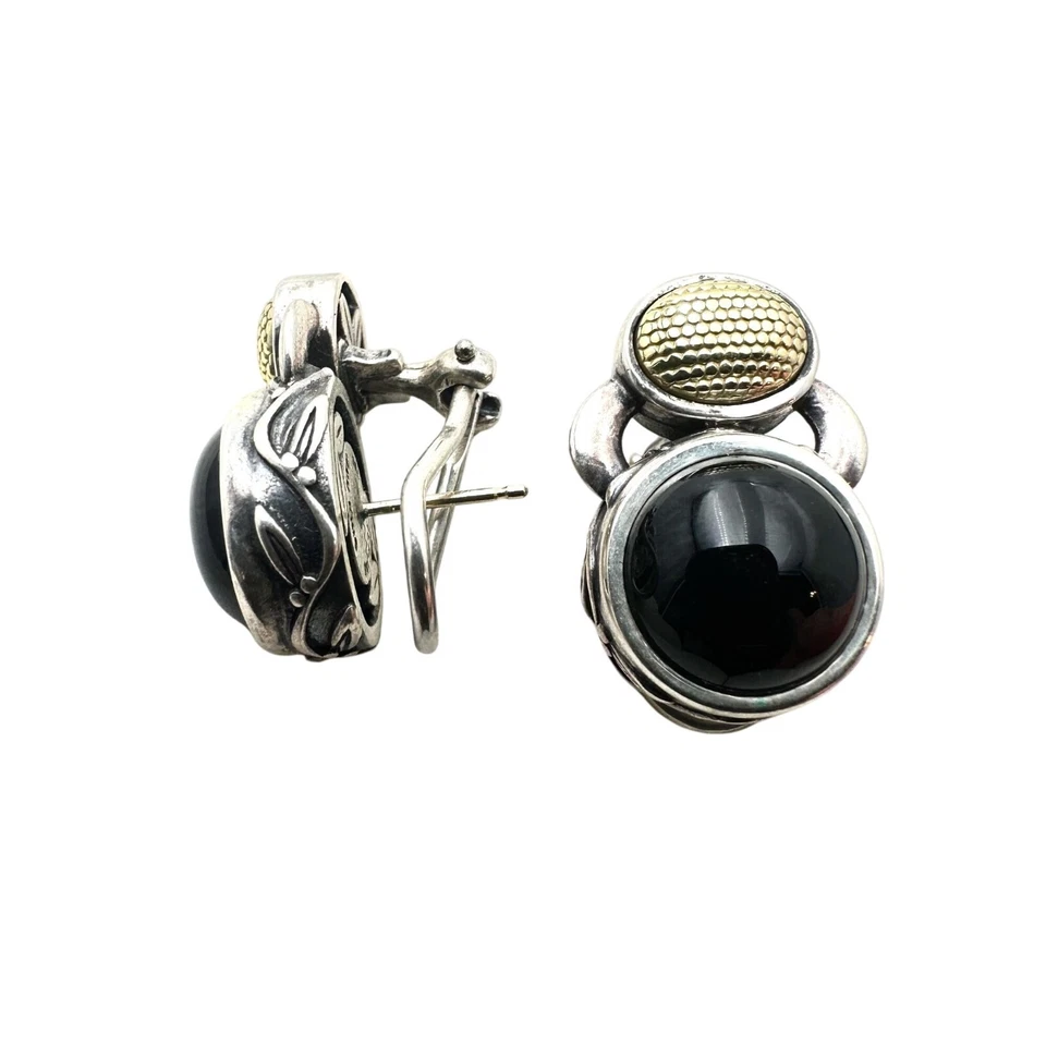 Ann King Women's Lever Back Pierced Earrings 18K Gold Sterling Silver Black Onyx - Image 2 of 3